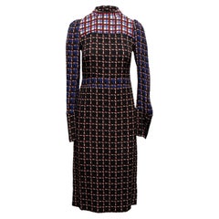 Used Black 
Multicolor Marni Grid Print Long Sleeve Dress Size IT 38