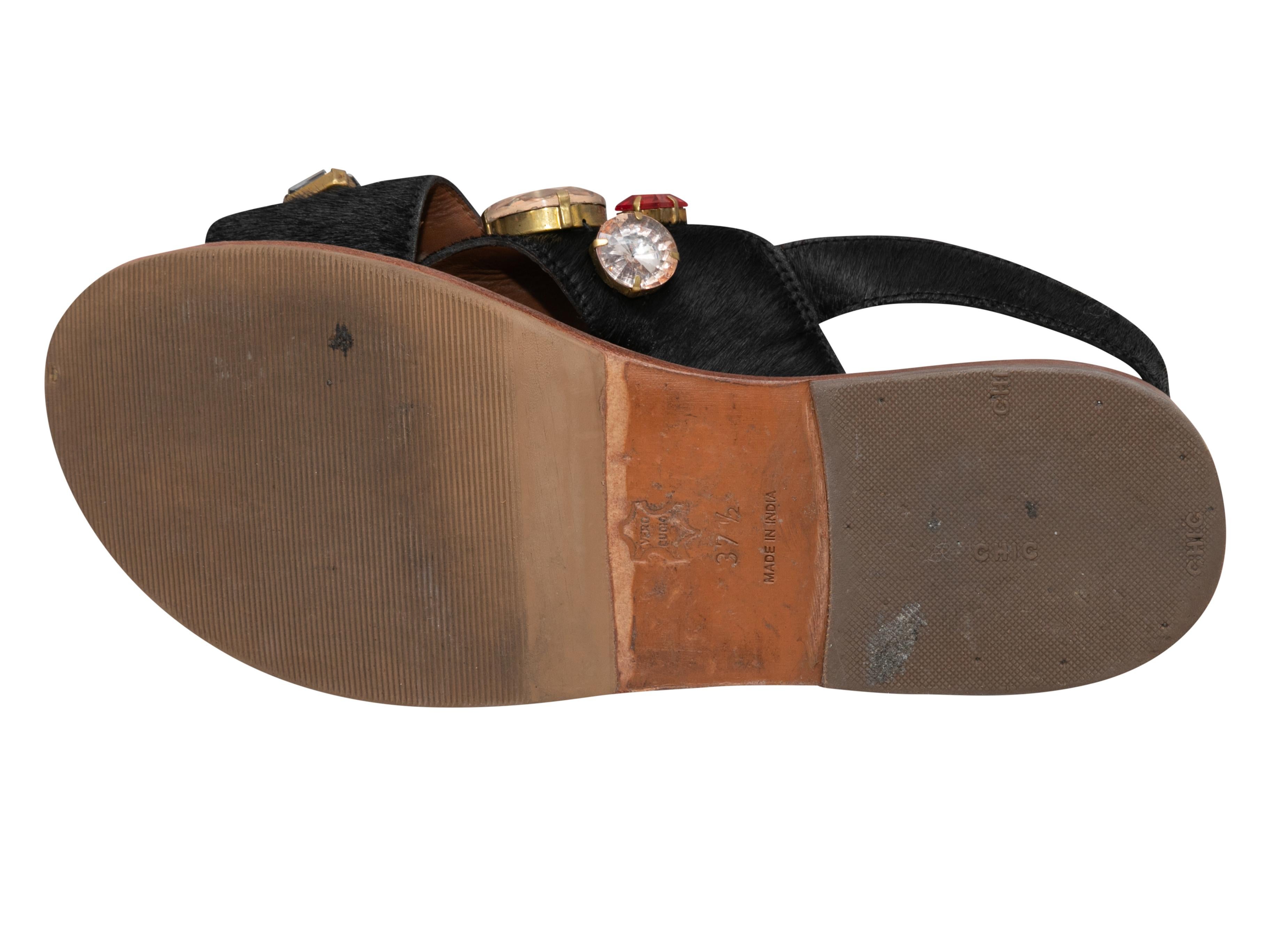 Schwarze & mehrfarbige Marni Ponyhaar-Sandalen aus Ponyhaar mit Strass-Verzierungen Größe 37,5 im Angebot 1