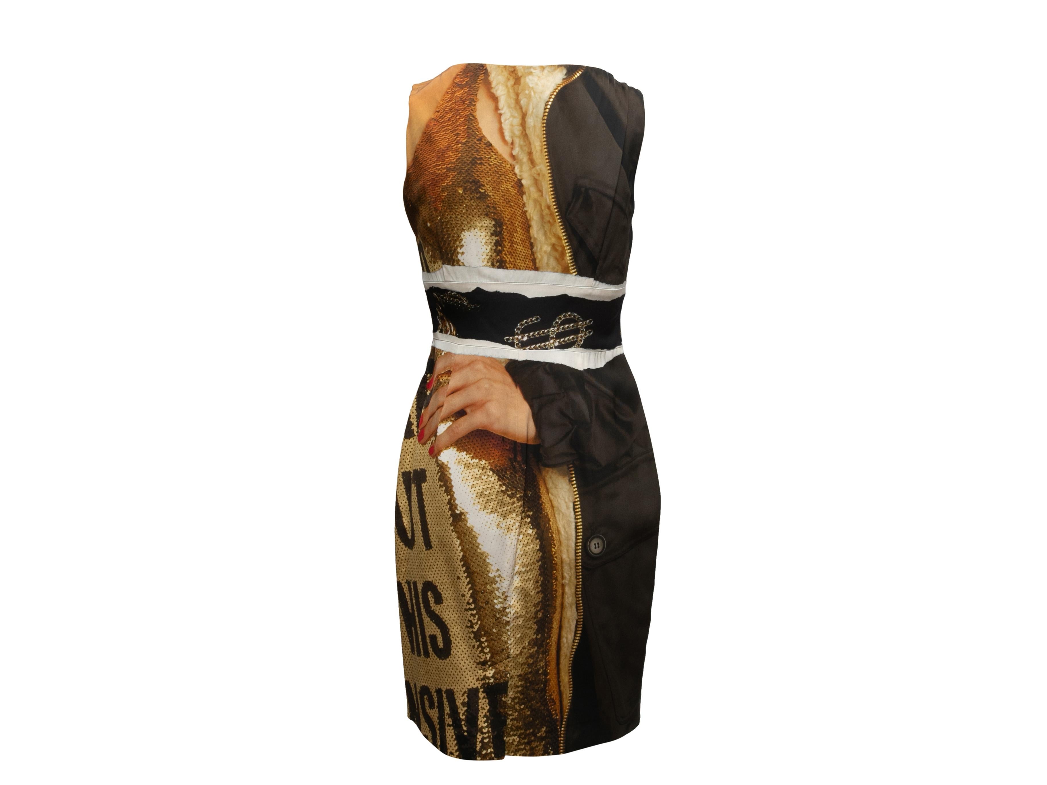 Noir Robe sans manches à imprimé photographique noir et multicolore Moschino Couture Taille IT en vente