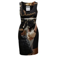 Schwarzes & mehrfarbiges Moschino Couture ärmelloses Kleid mit Fotodruck Größe IT