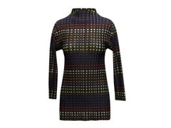 Schwarzes & mehrfarbiges Pleats Please Issey Miyake Kreisdruck & gestreiftes Plissee-Top