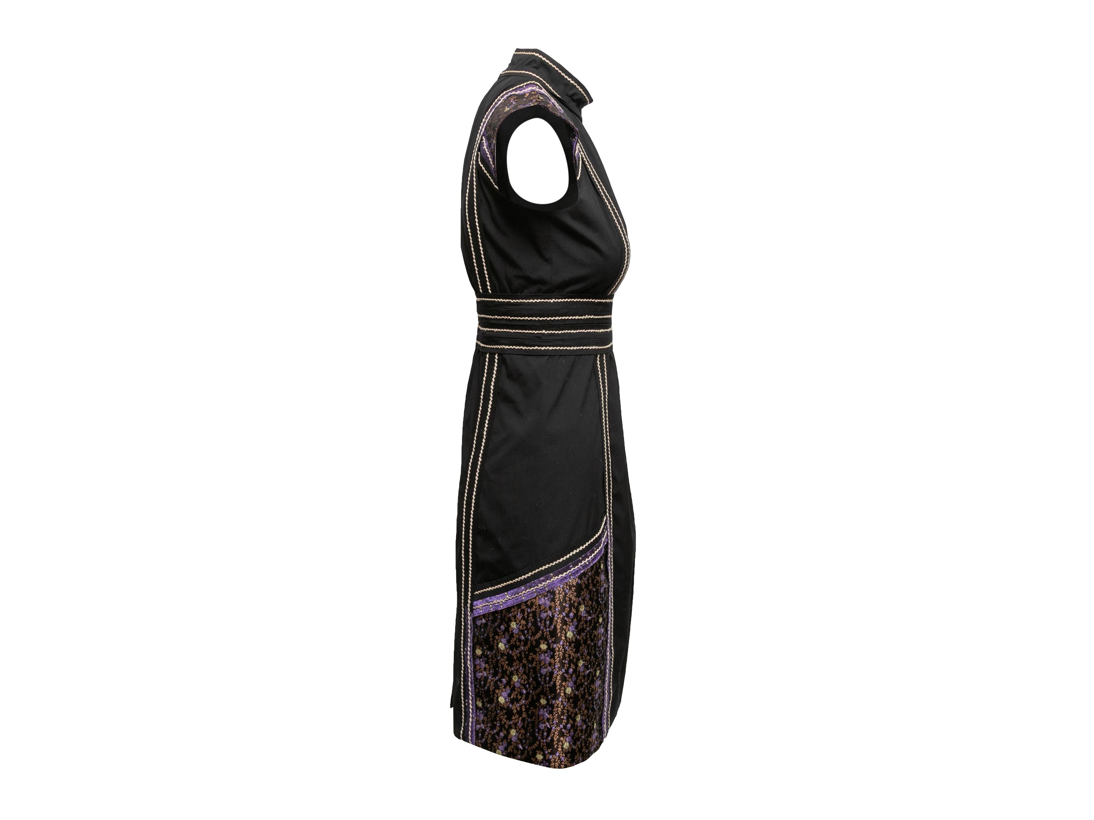 Noir Robe sans manches Prada Chinoiserie noire et multicolore taille IT 40 en vente