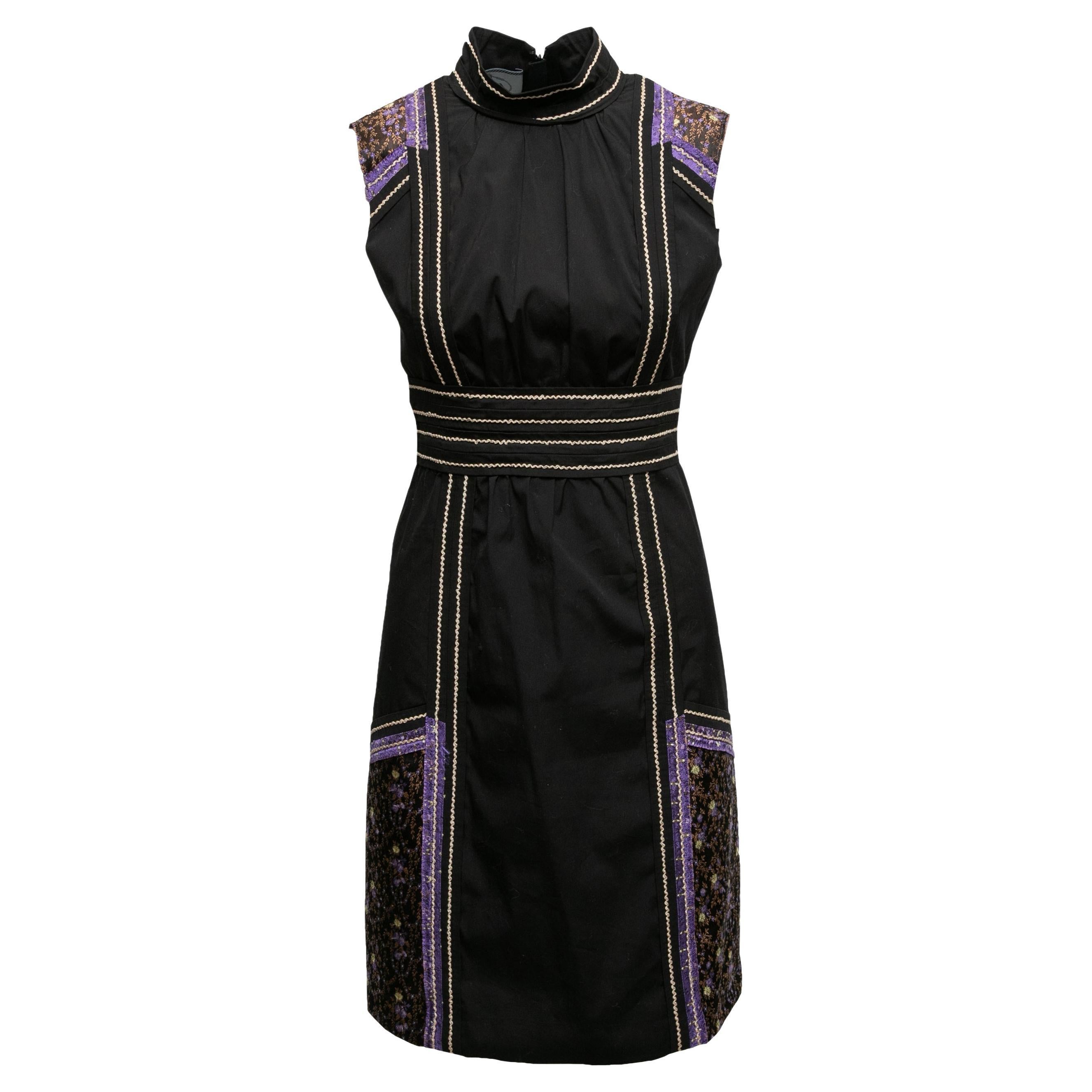 Robe sans manches Prada Chinoiserie noire et multicolore taille IT 40 en vente