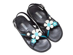 Black & Multicolor Prada Rubber Flat Floral Sandals Size 38
