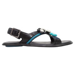 Black & Multicolor Prada Rubber Flat Floral Sandals Size 38