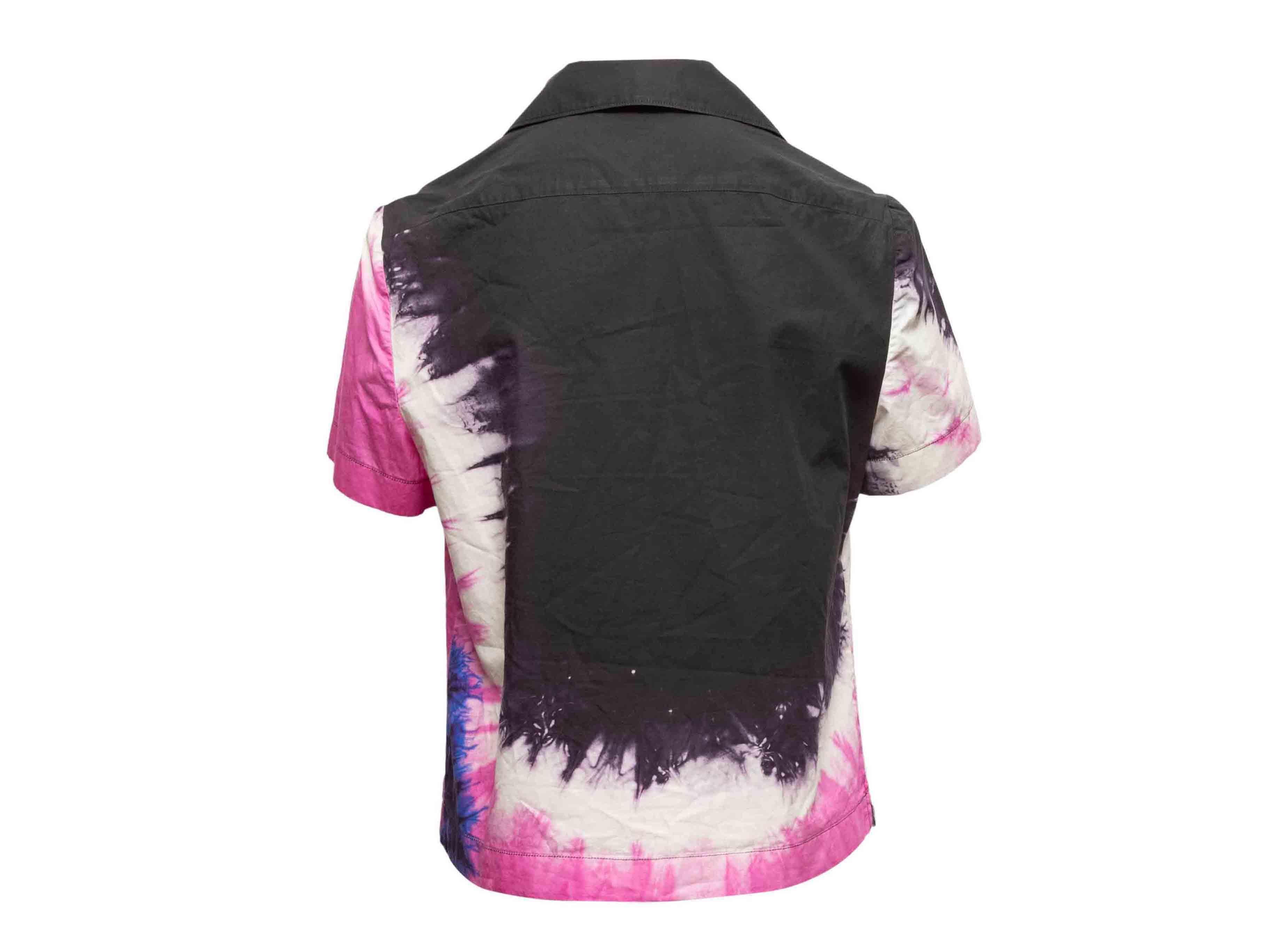 Schwarz & Multicolor Prada Tie-Dye Short Sleeve Button-Up Größe US M Damen im Angebot