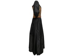 Black & Multicolor Richilene Bead-Embellished Puff Sleeve Gown Size US L