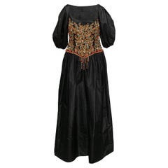Black & Multicolor Richilene Bead-Embellished Puff Sleeve Gown Size US L