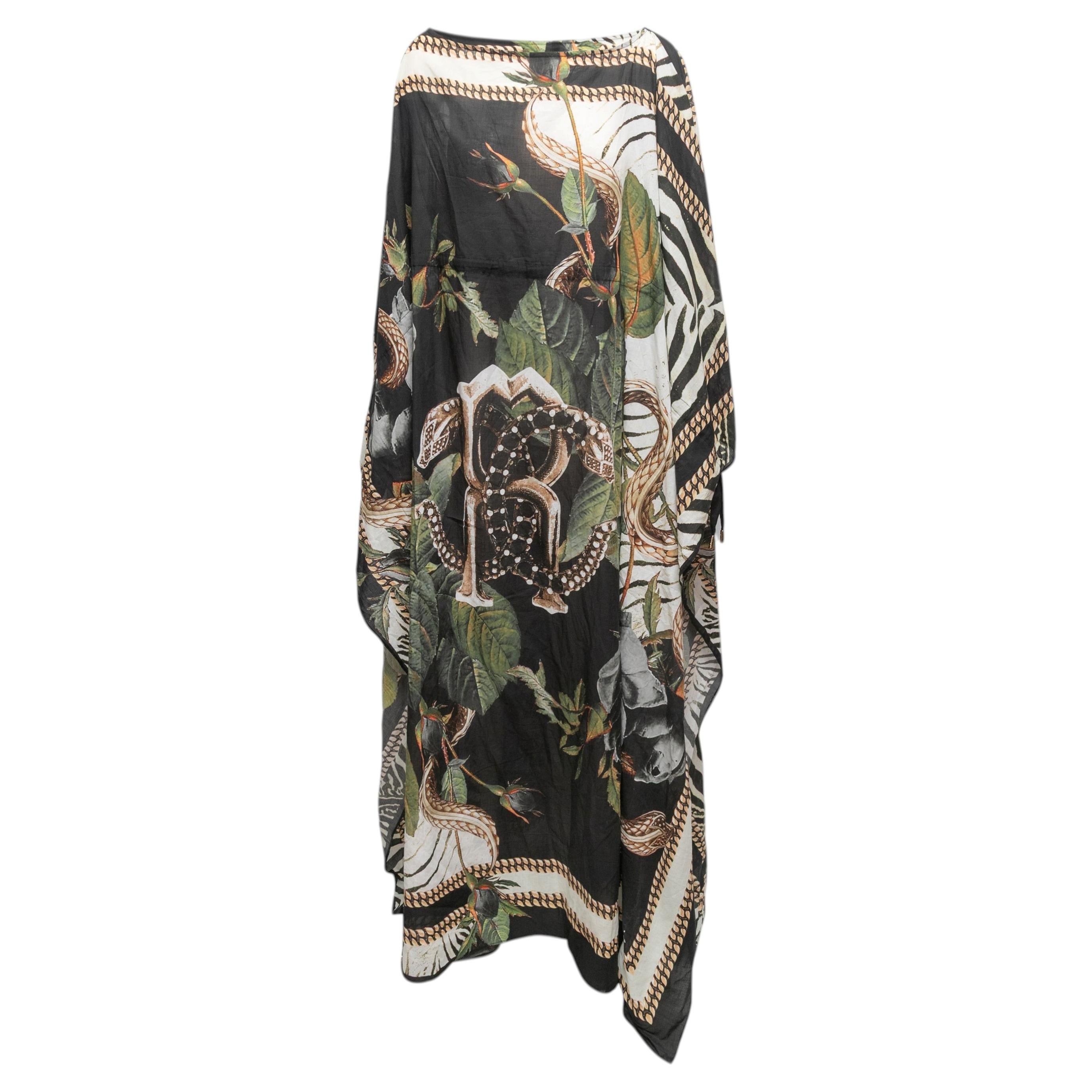 Black & Multicolor Roberto Cavalli Cotton Allover Print Kaftan Dress Size US S