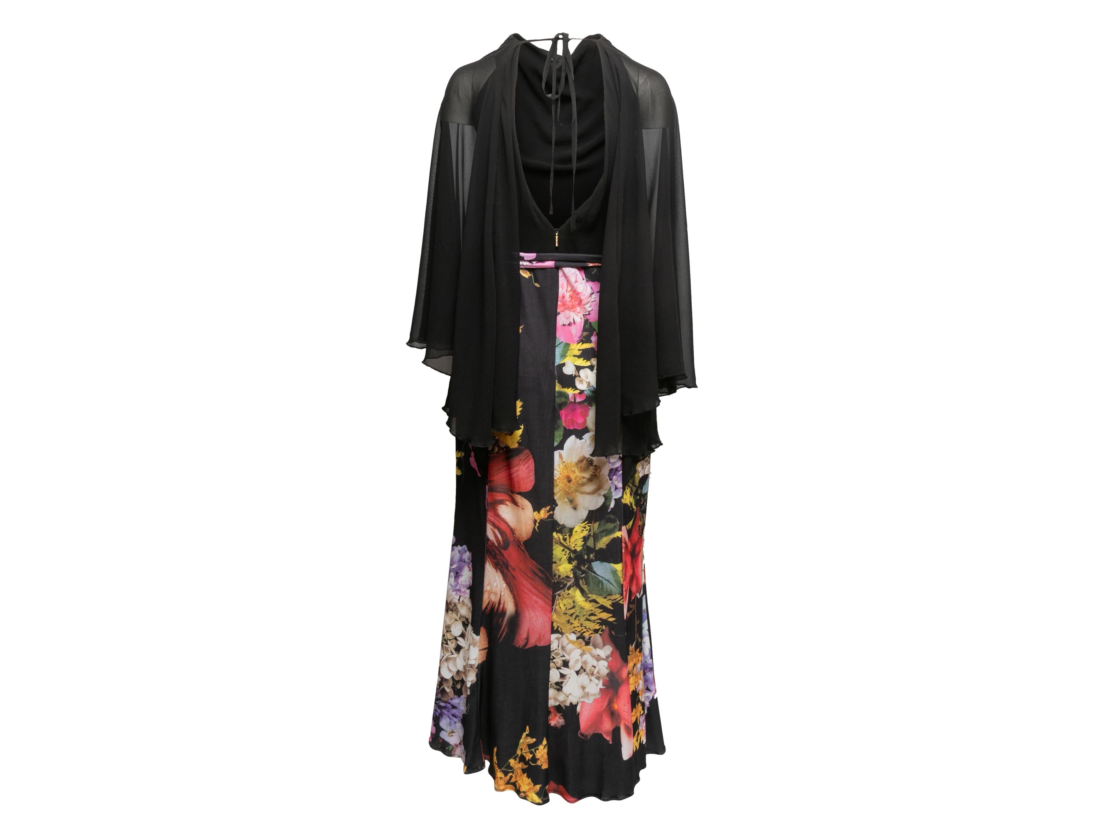 Black & Multicolor Roberto Cavalli Floral Print Long Sleeve Dress Size US M In Good Condition For Sale In New York, NY