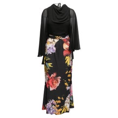 Vestido de manga larga con estampado floral negro y multicolor Roberto Cavalli Talla US M