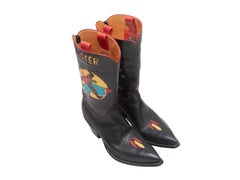 Black & Multicolor Rocketbuster Logo Leather Cowboy Boots Size 40