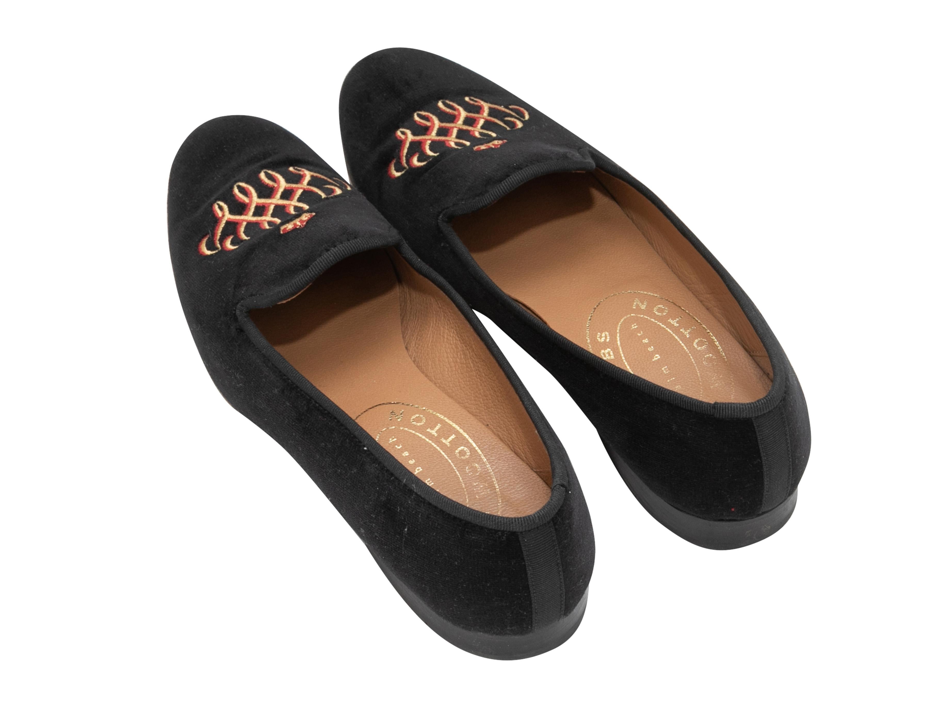 Women's Black & Multicolor Stubbs & Wootton Velvet Loafers Size 37.5 For Sale