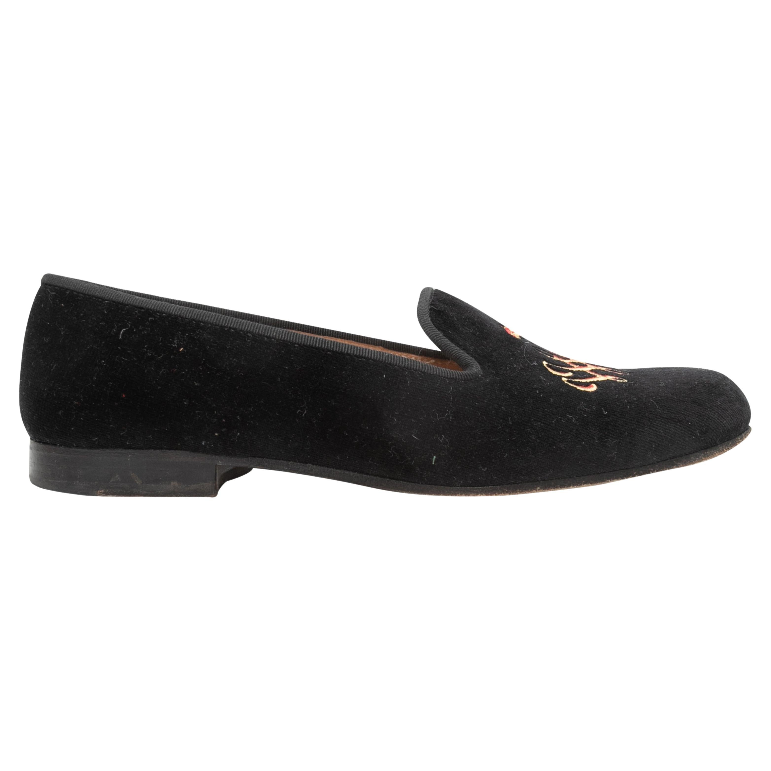 Black & Multicolor Stubbs & Wootton Velvet Loafers Size 37.5 For Sale