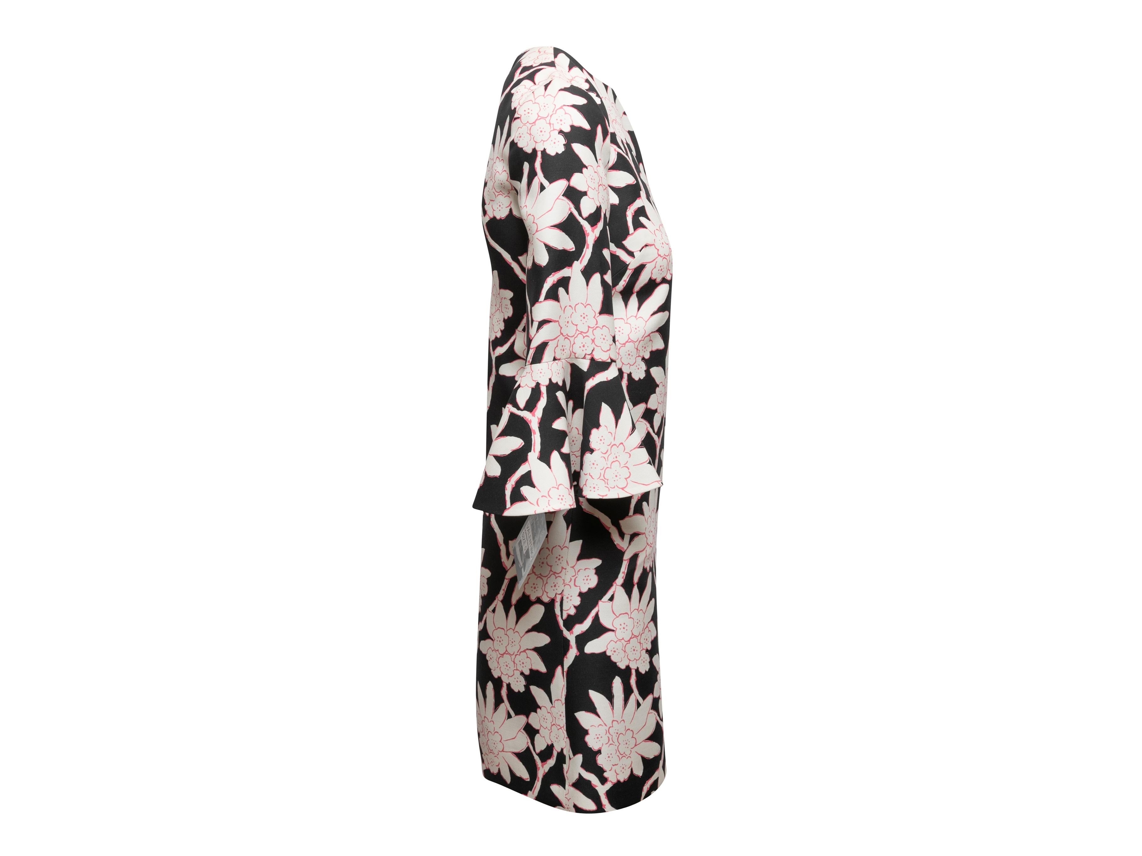 Noir Valentino - Robe imprimée florale en laine et soie noire et multicolore en vente