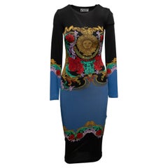 Schwarzes & mehrfarbiges Versace Jeans Couture Regalia Bodycon-Kleid mit Druck Größe IT 4