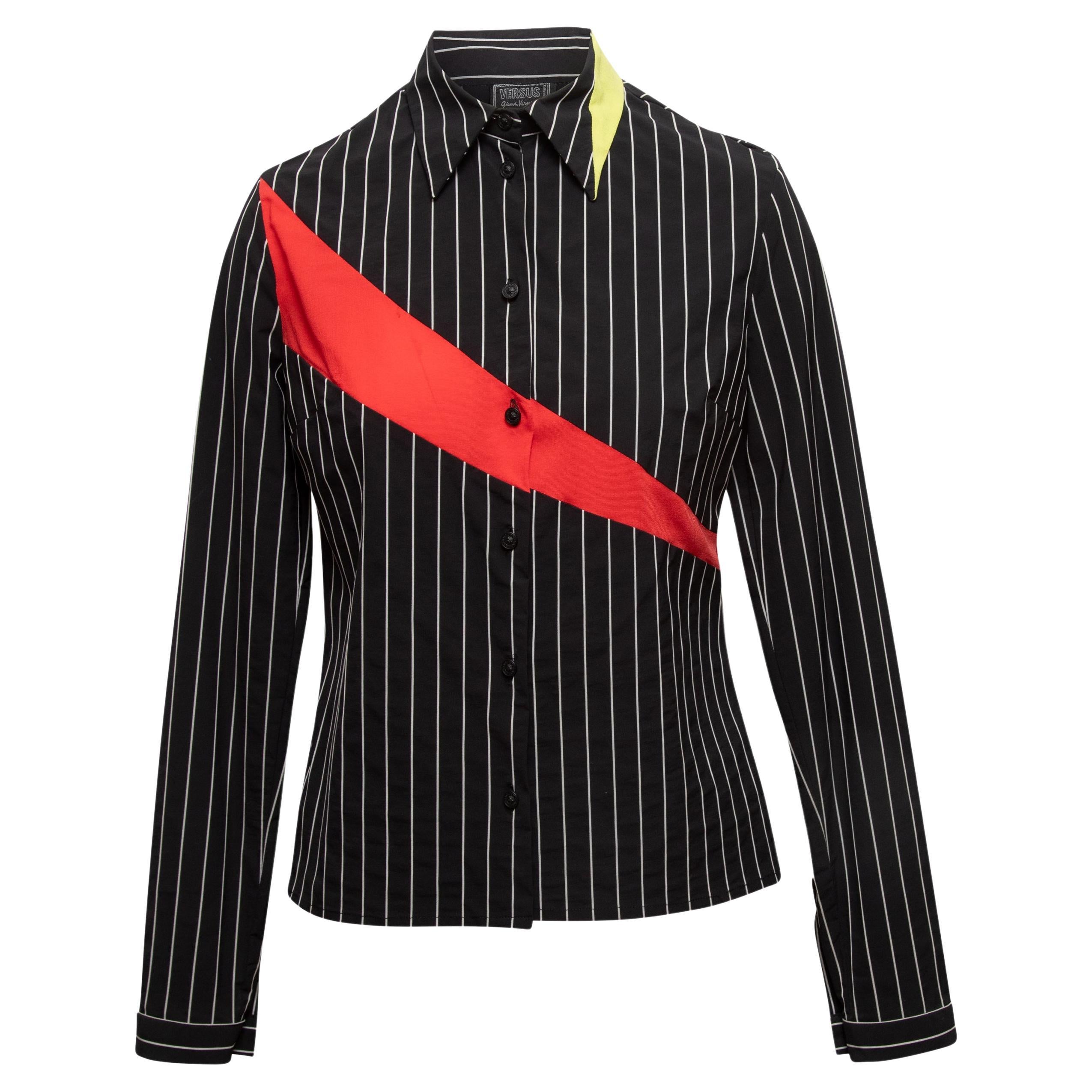 Black & Multicolor Versus Gianni Versace Striped Button-Up Top