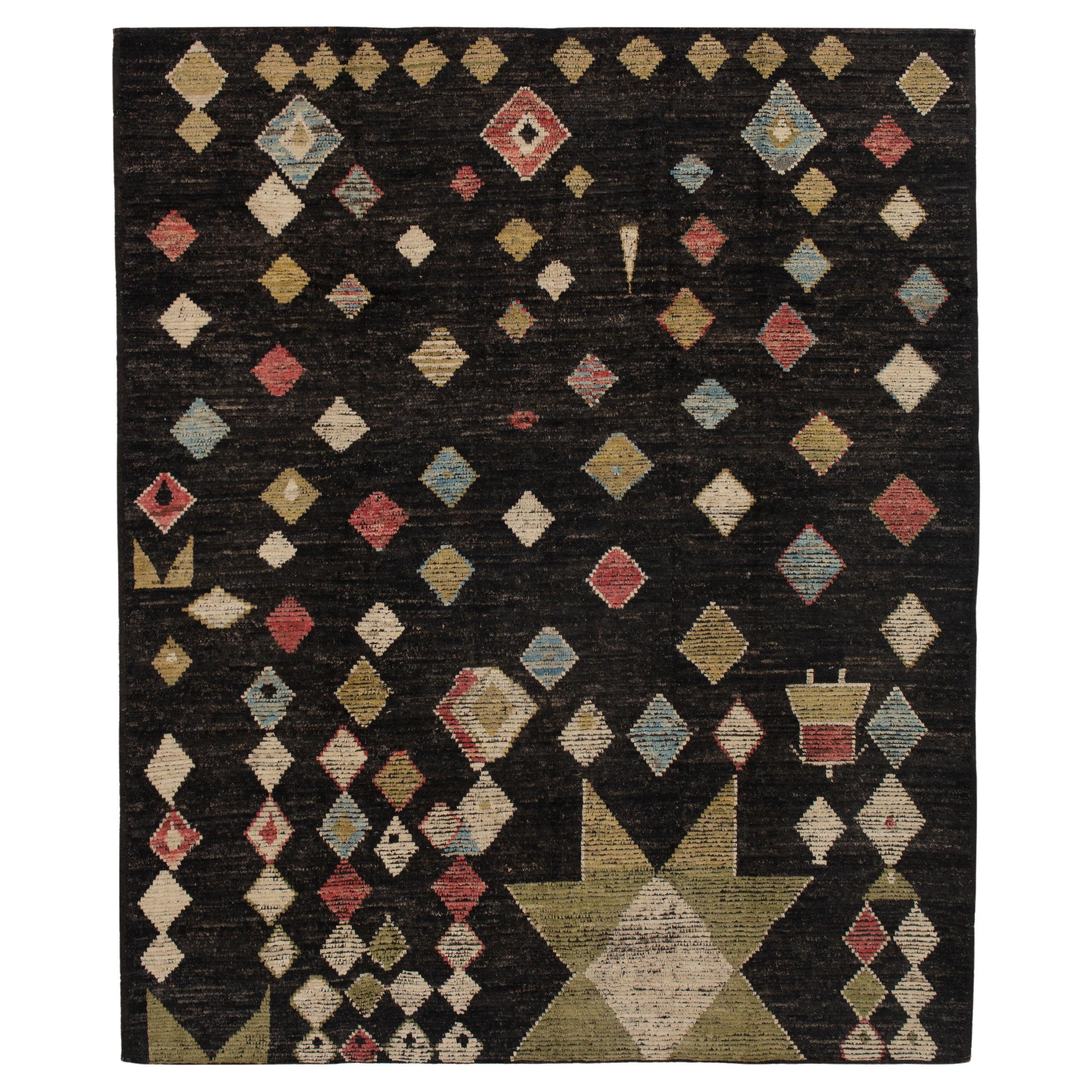 abc carpet Black Multicolored Zameen Transitional Wool Rug - 8'5" x 10' For Sale
