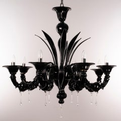 Black Murano glass chandelier 8 arm Rezzonico in stock by Gabbiani Venezia Italy