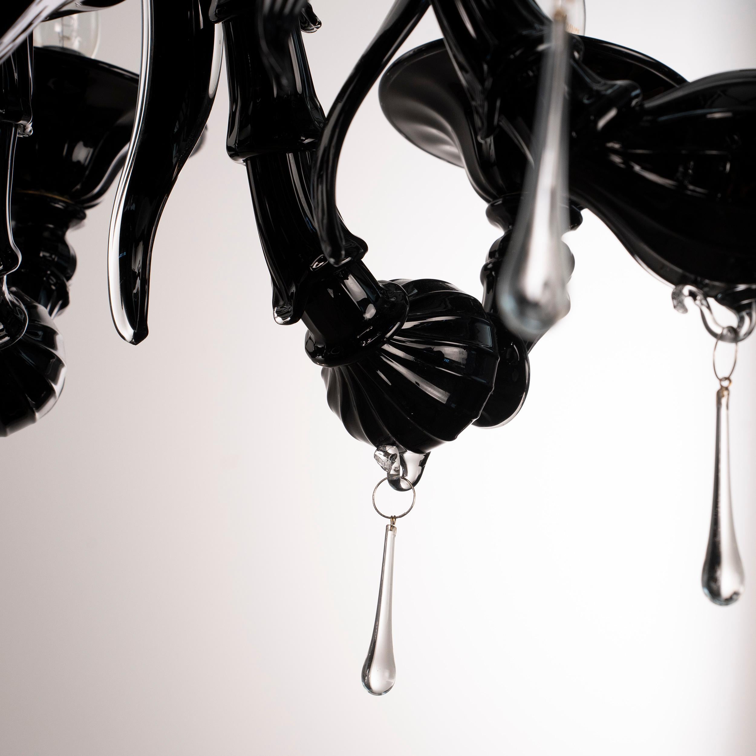 20th Century Black Murano glass chandelier 8 arm Rezzonico in stock by Gabbiani Venezia Italy For Sale
