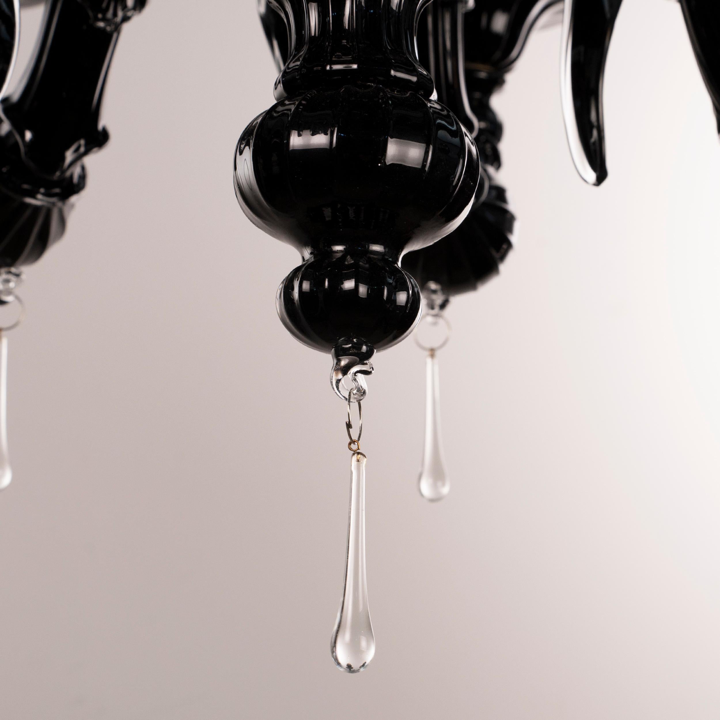 Black Murano glass chandelier 8 arm Rezzonico in stock by Gabbiani Venezia Italy For Sale 1