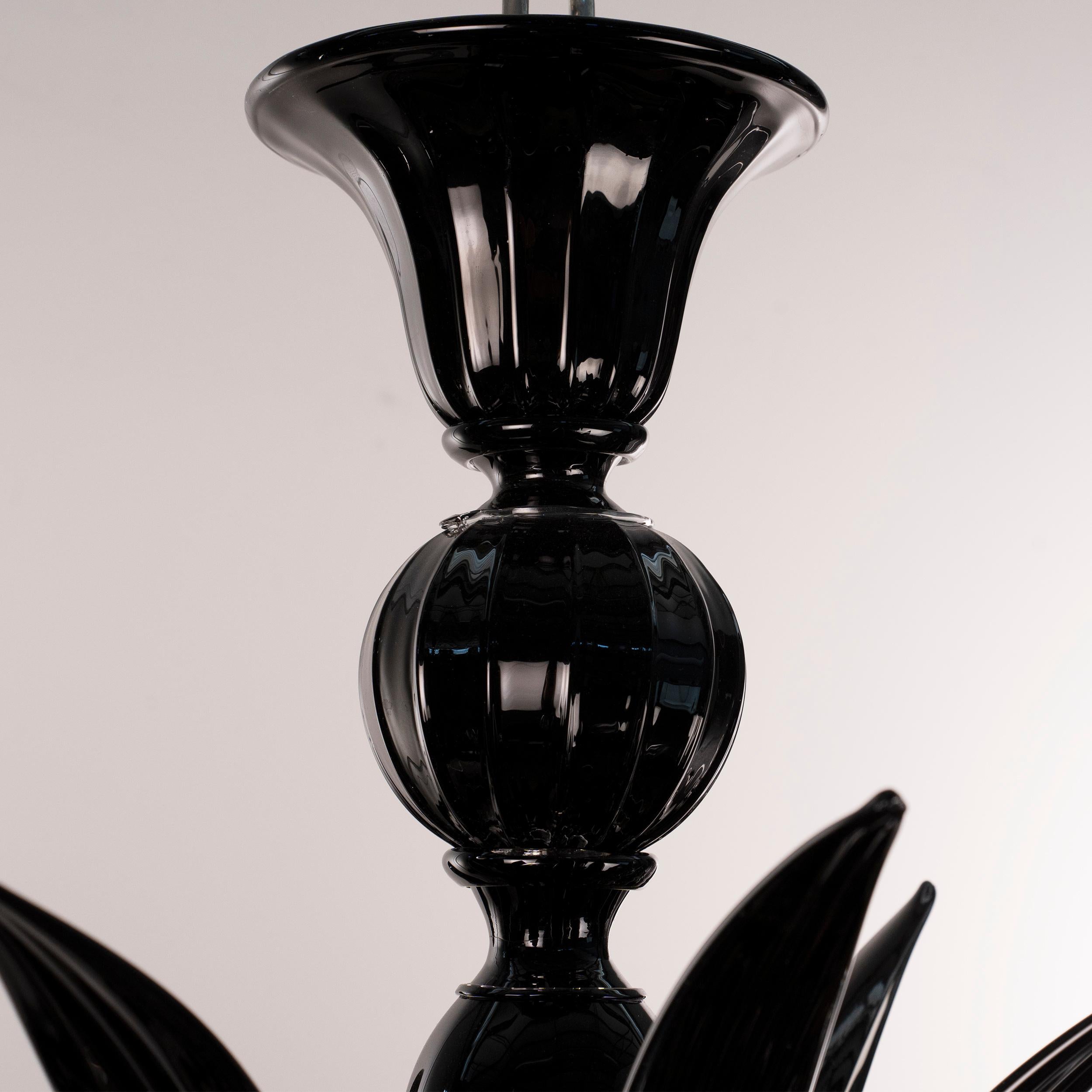 Black Murano glass chandelier 8 arm Rezzonico in stock by Gabbiani Venezia Italy For Sale 2