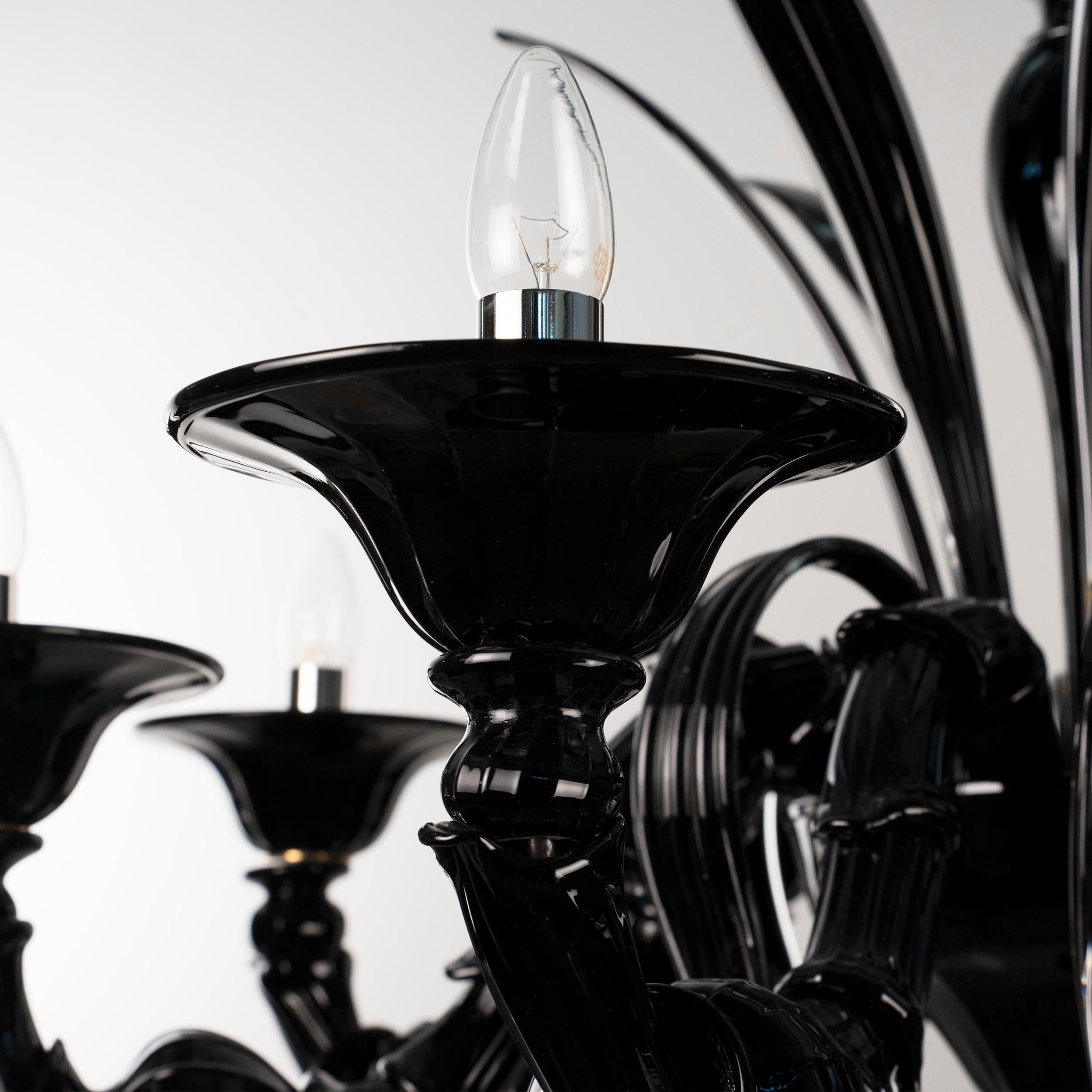 Black Murano glass chandelier 8 arm Rezzonico in stock by Gabbiani Venezia Italy For Sale 3