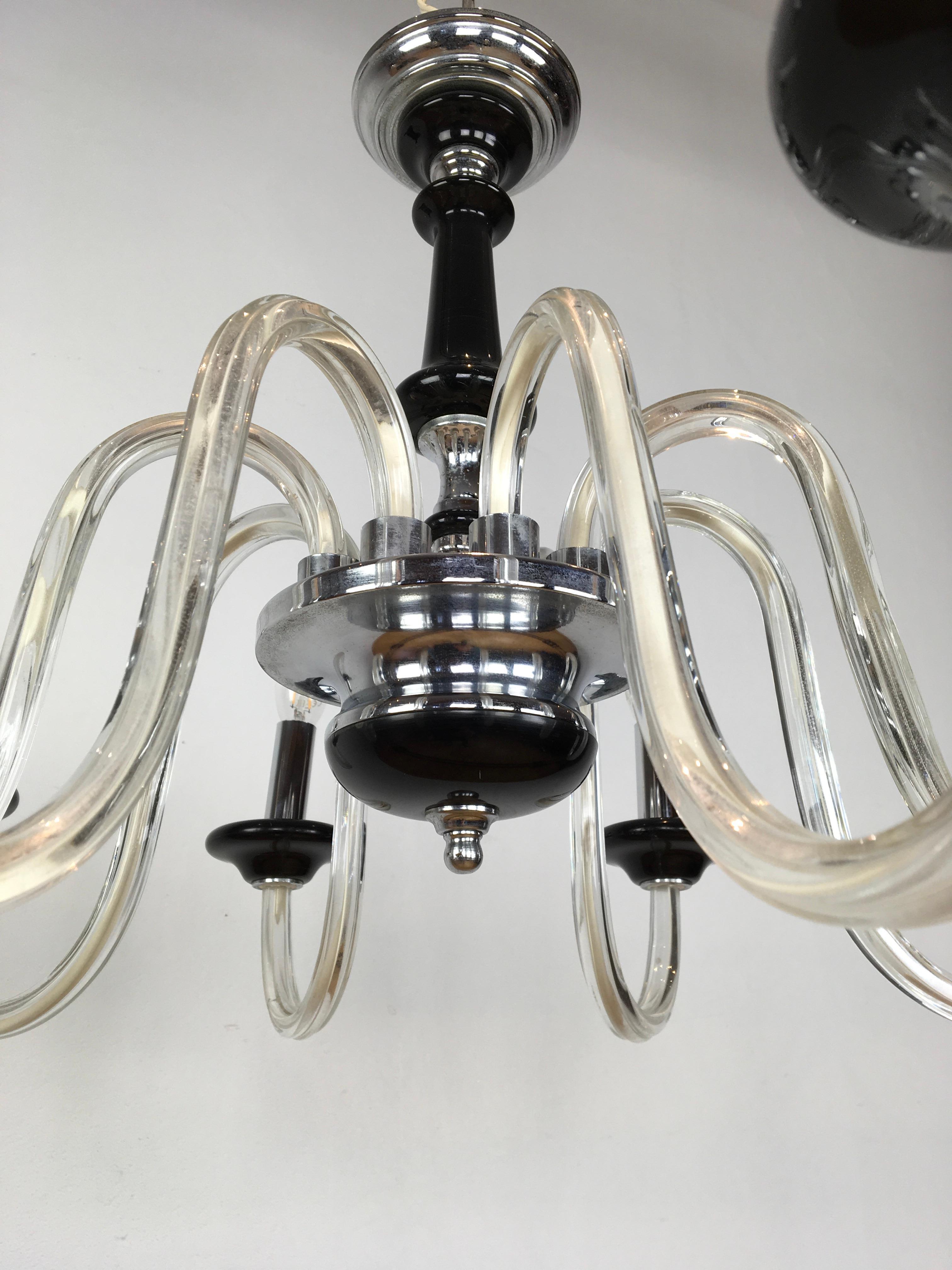 Black Murano Glass Chandelier, Mid-20th Century For Sale 5