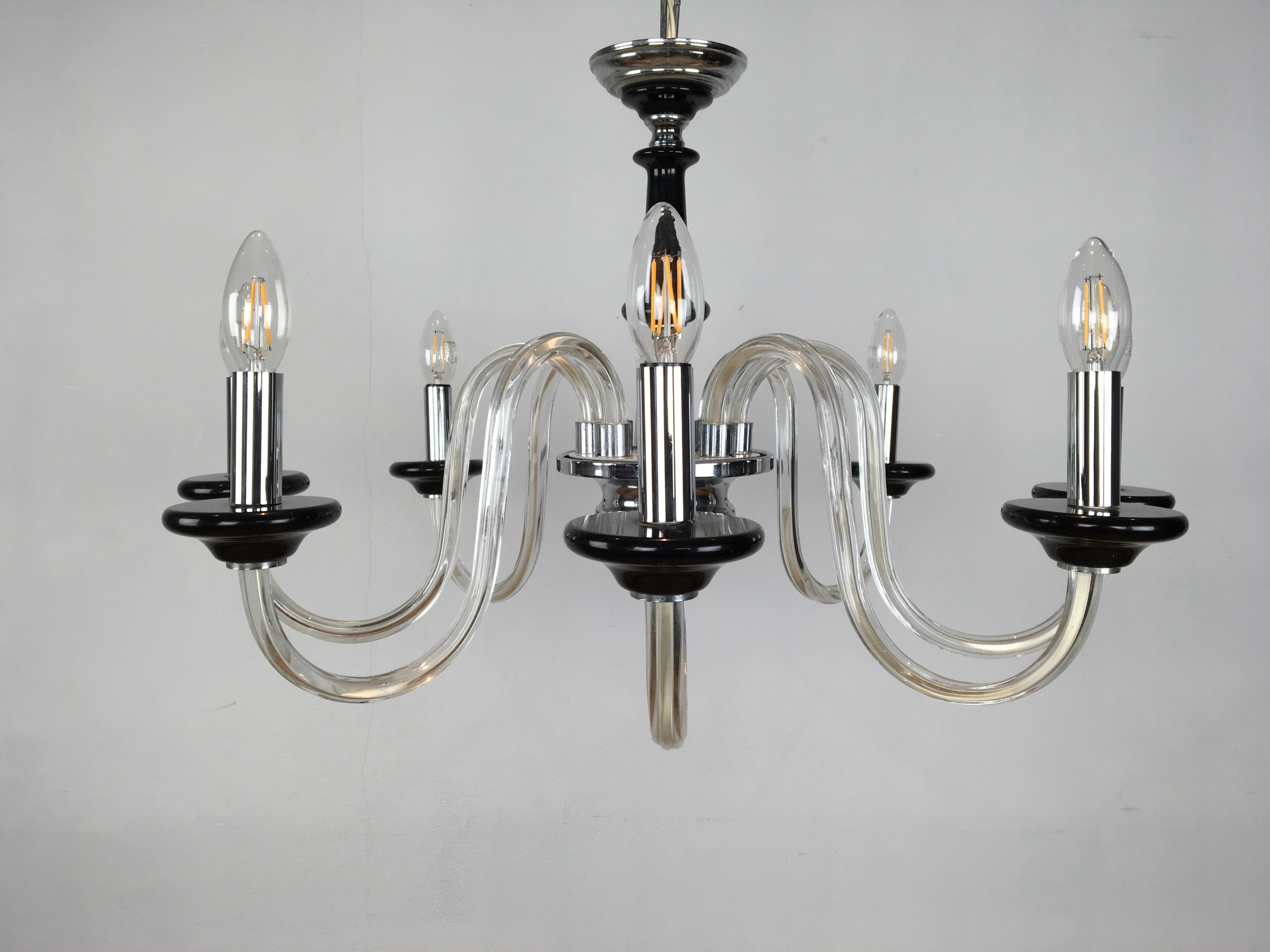 Black Murano Glass Chandelier, Mid-20th Century For Sale 6