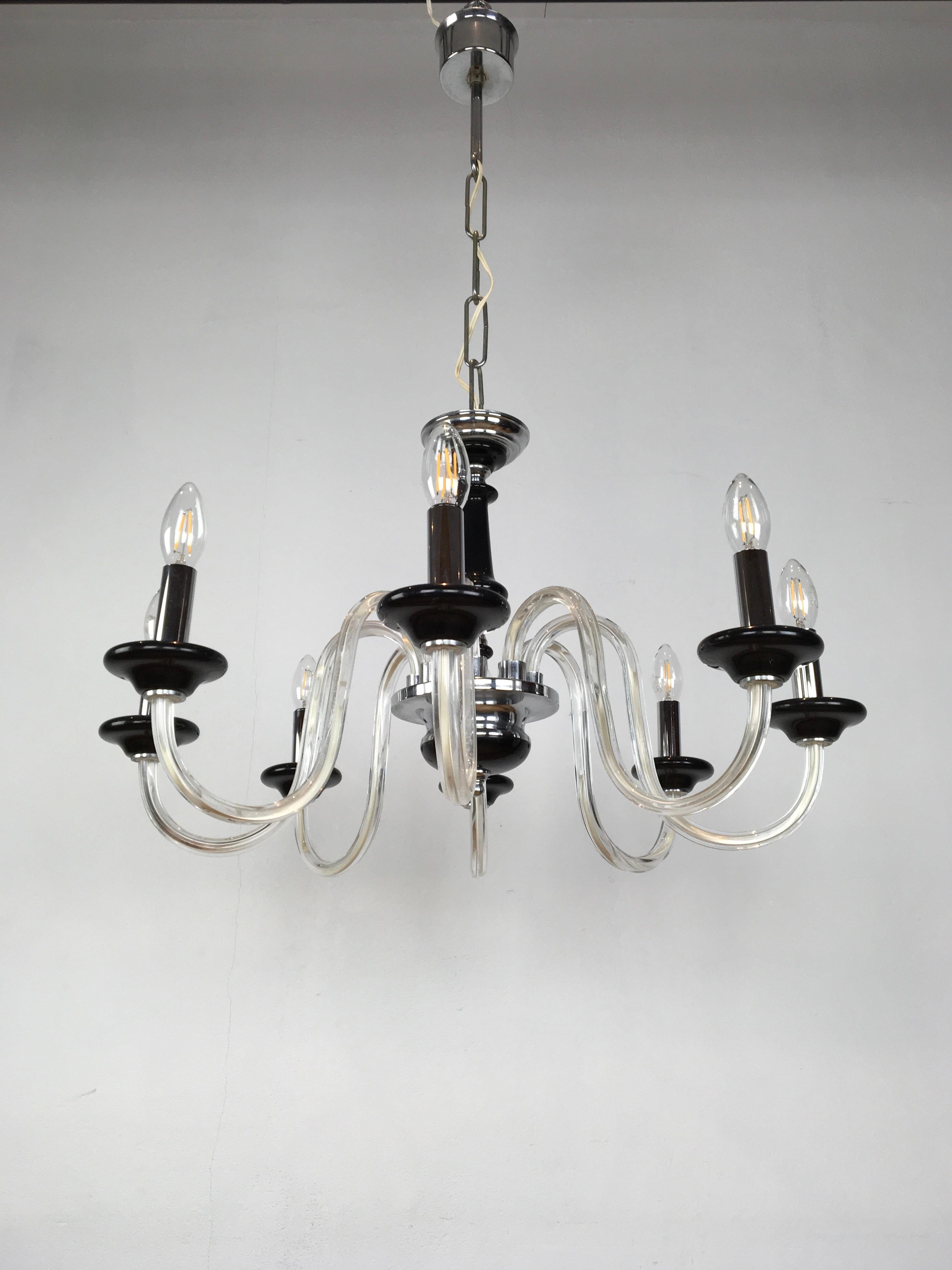 Black Murano Glass Chandelier, Mid-20th Century For Sale 12
