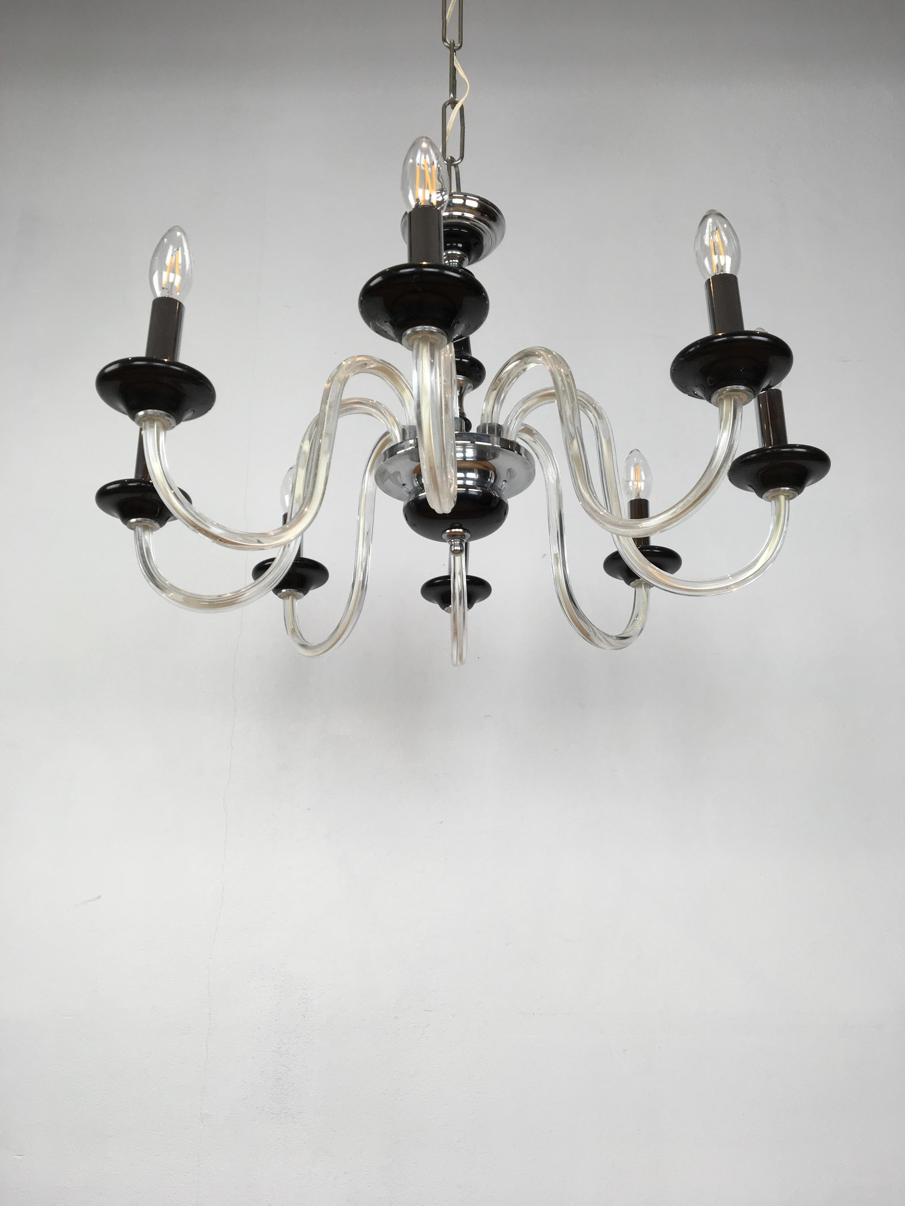 Black Murano Glass Chandelier, Mid-20th Century For Sale 13