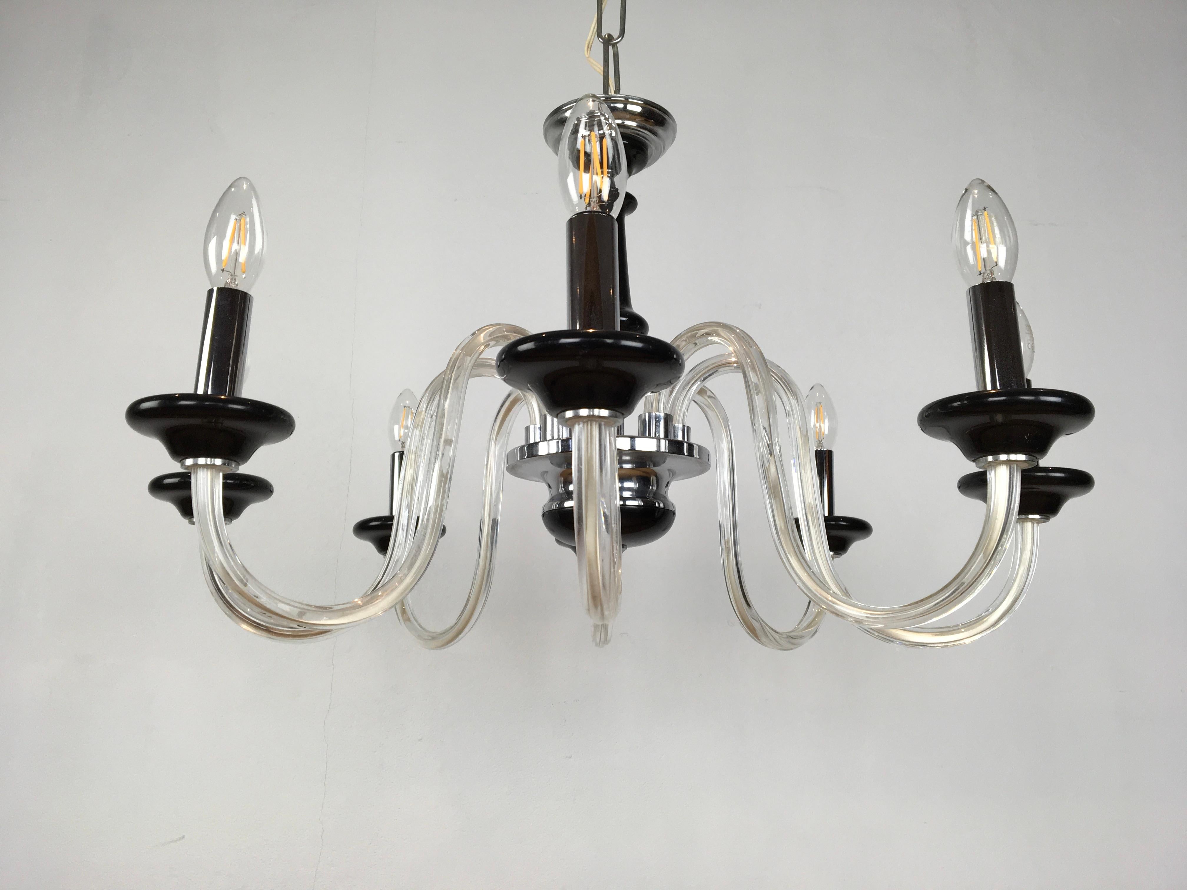Black Murano Glass Chandelier, Mid-20th Century For Sale 15
