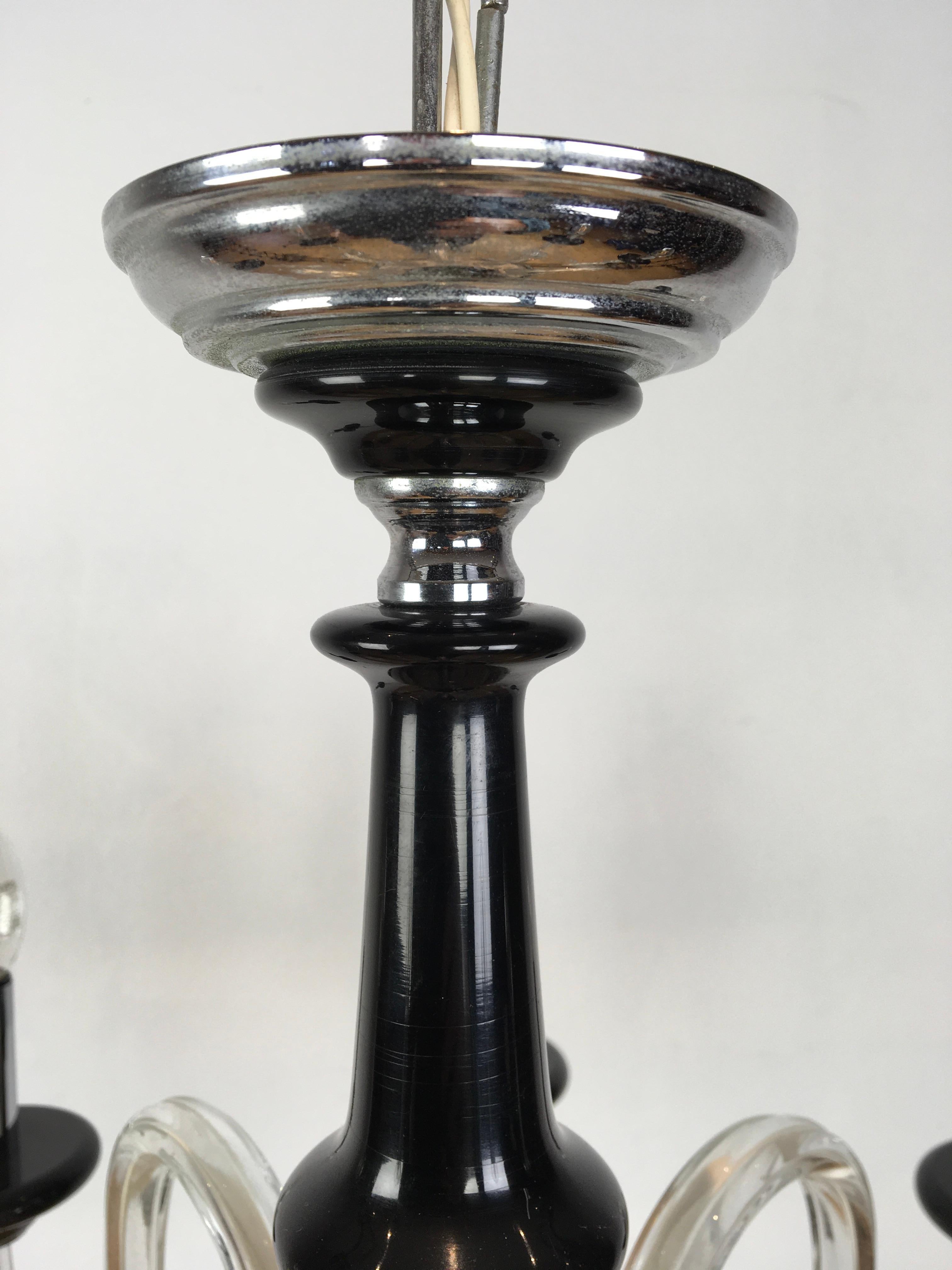 Black Murano Glass Chandelier, Mid-20th Century For Sale 2