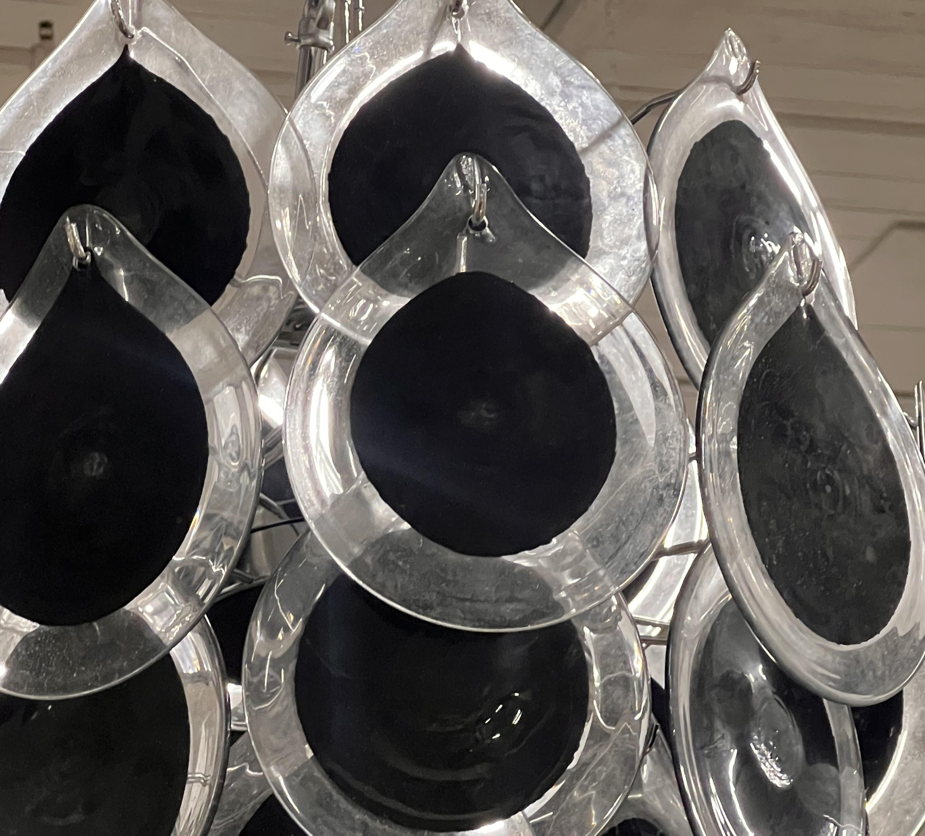 Black Murano Glass Disc Chandelier by Vistosi In Good Condition For Sale In Red Lion, PA