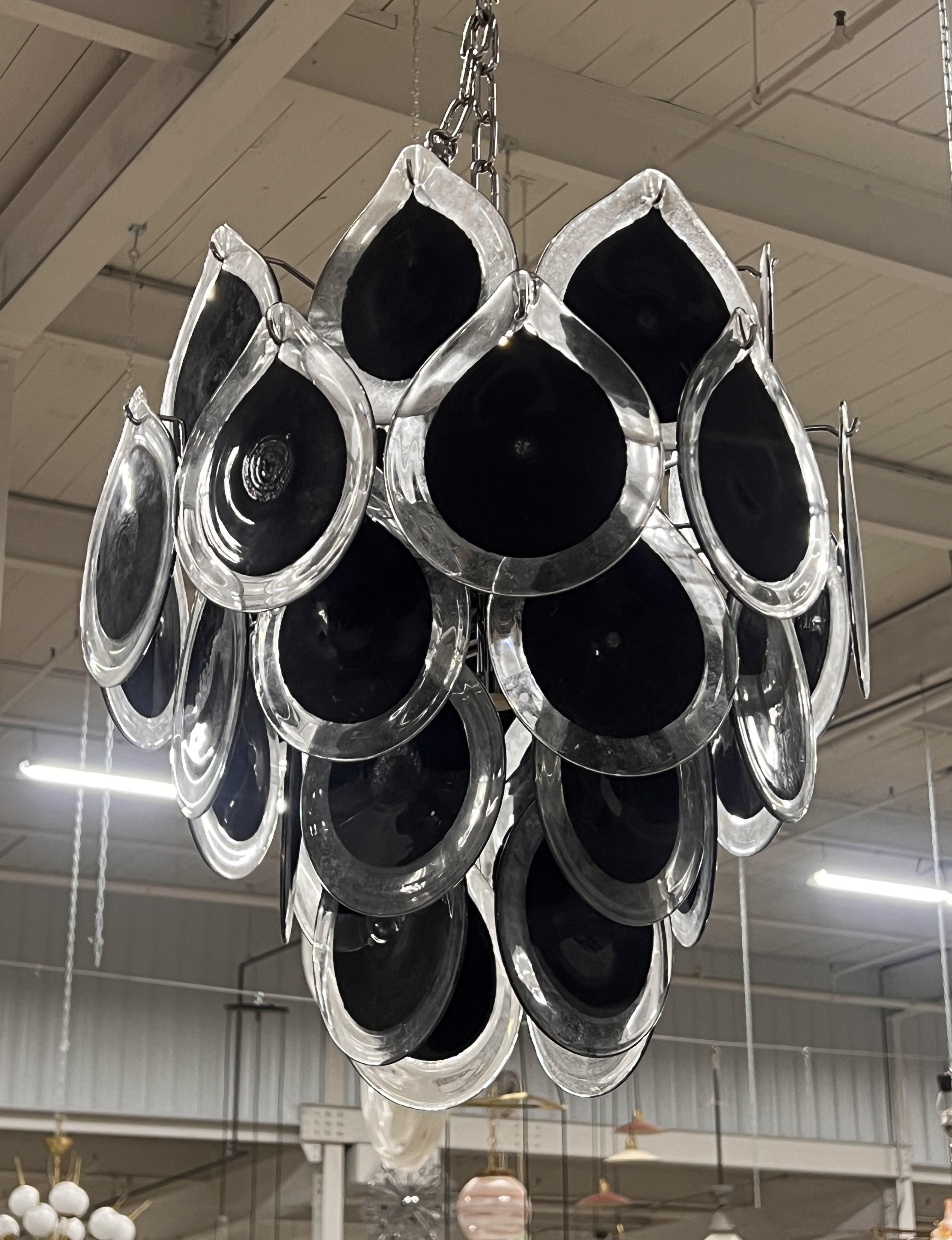 Late 20th Century Black Murano Glass Disc Chandelier by Vistosi For Sale