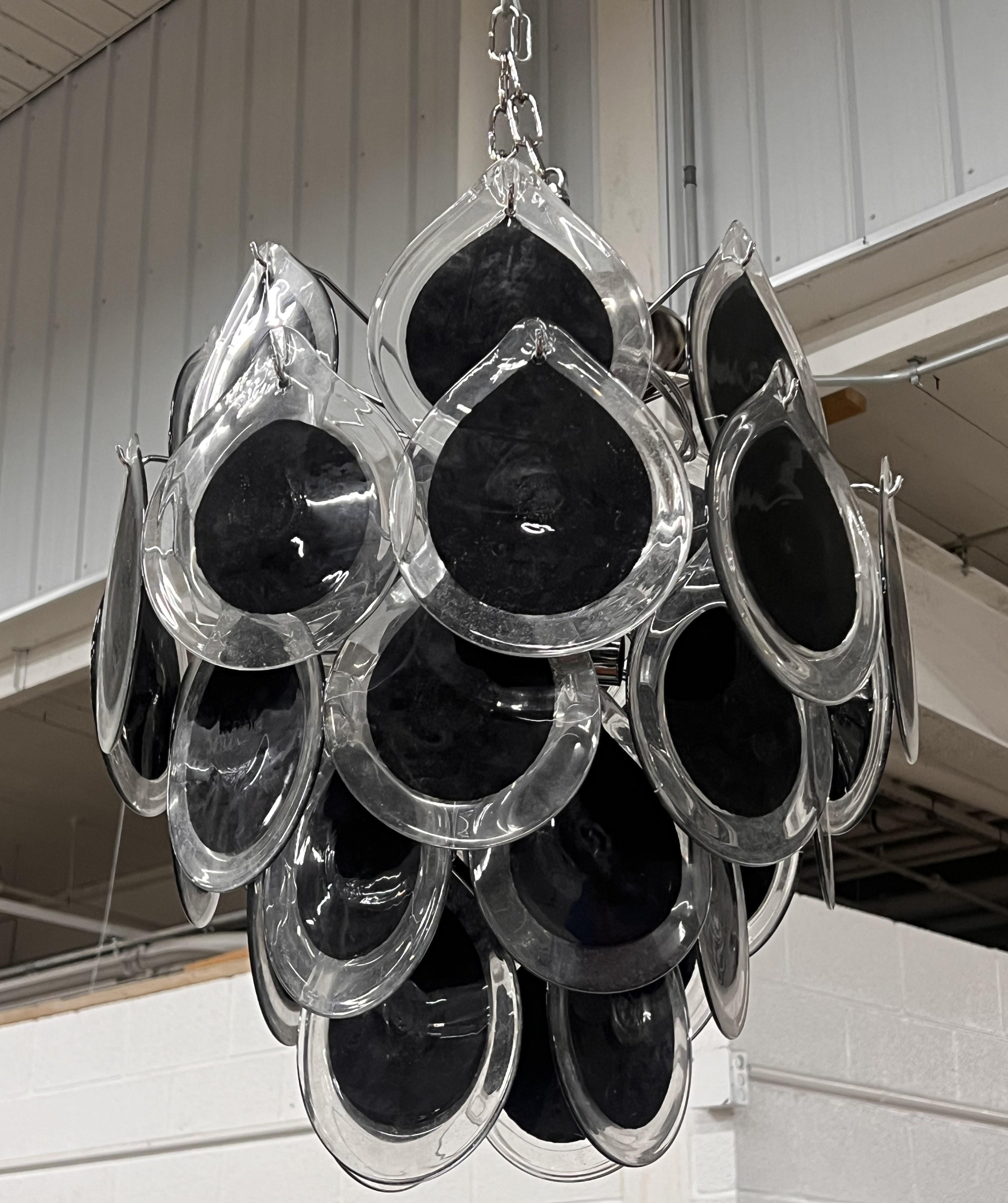 Black Murano Glass Disc Chandelier by Vistosi For Sale 1