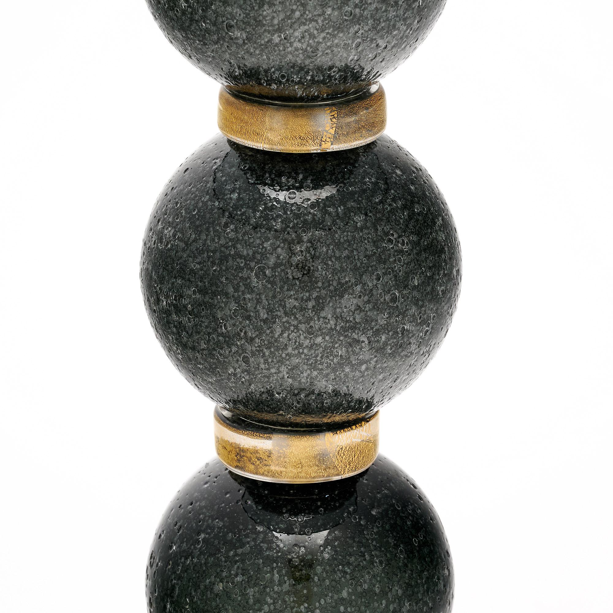 Italian Black Murano Glass ‘Pulegoso’ Lamps For Sale