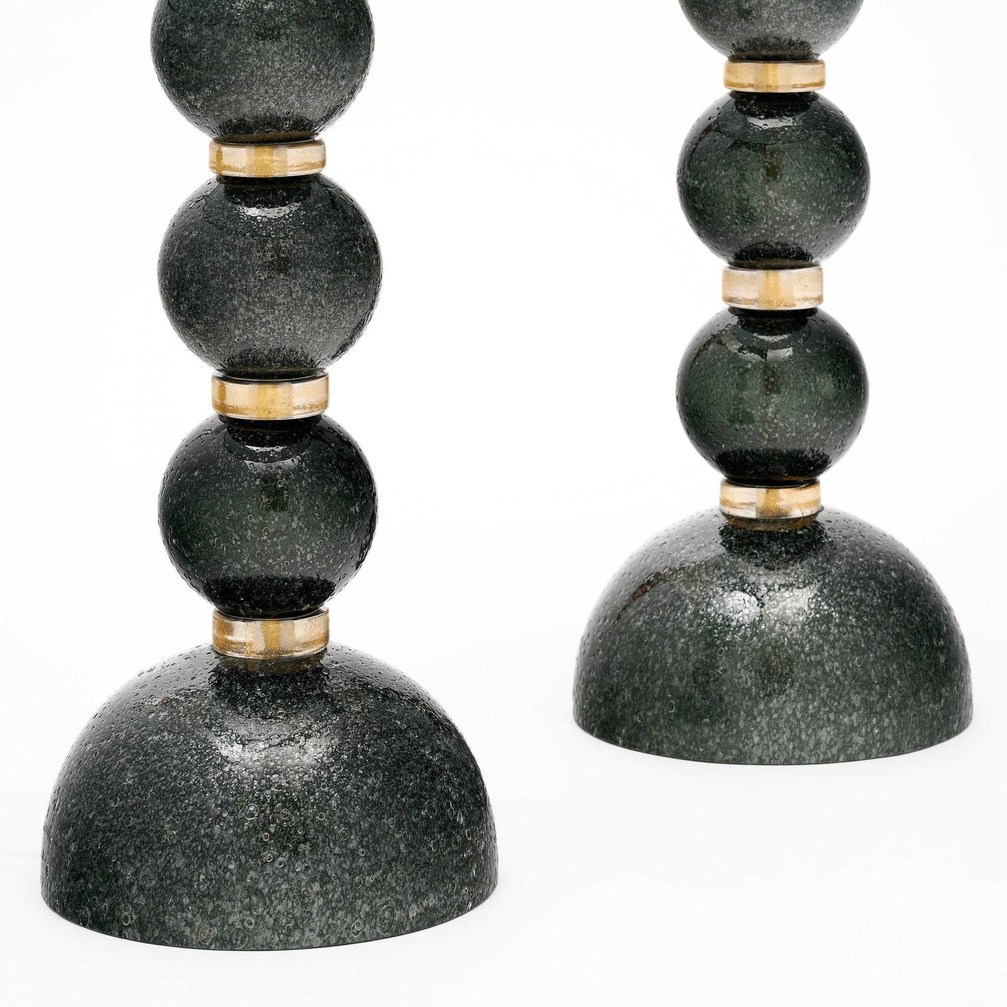 Black Murano Glass ‘Pulegoso’ Lamps For Sale 3