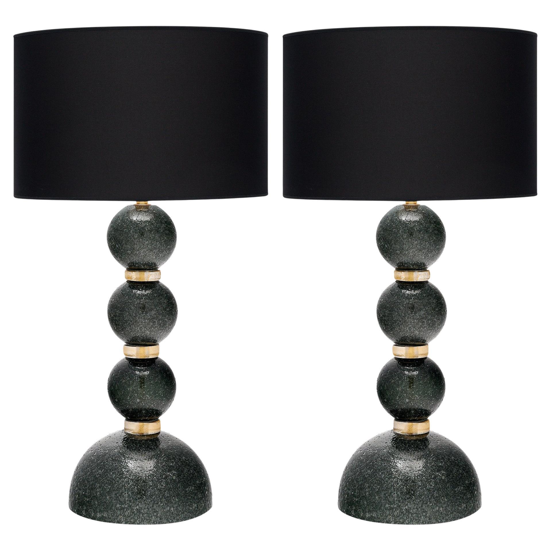 Black Murano Glass ‘Pulegoso’ Lamps