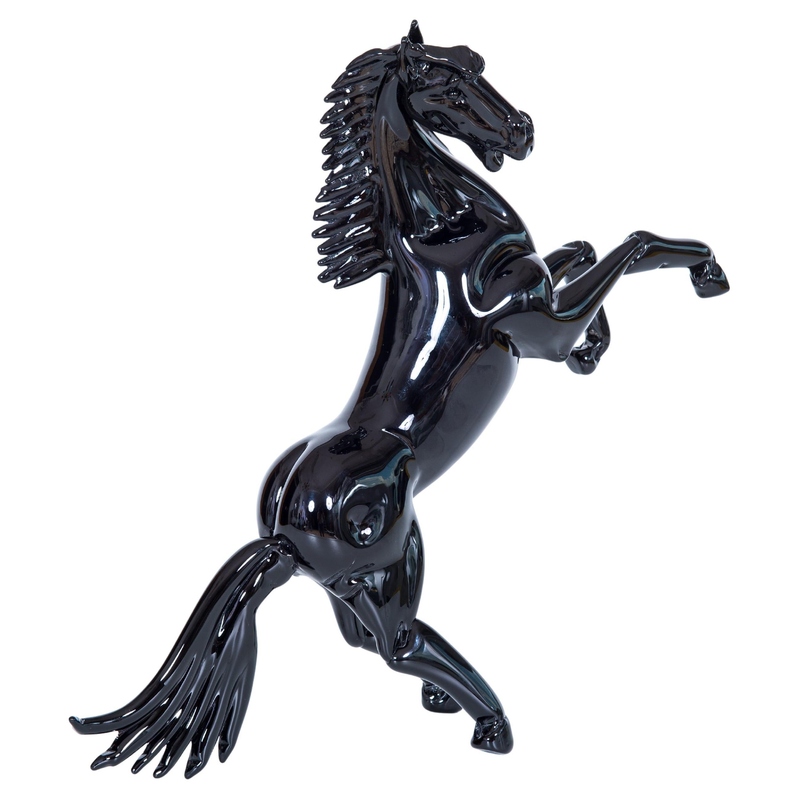 Scultura di cavallo da riproduzione in vetro di Murano nero di Giovanni Dalla Fina, Italia, anni '70