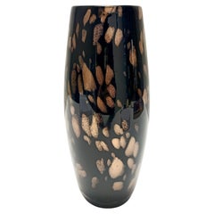 Black Murano Glass Vase attr. to Vetreria Nason with Bronze Aventurine, Italy