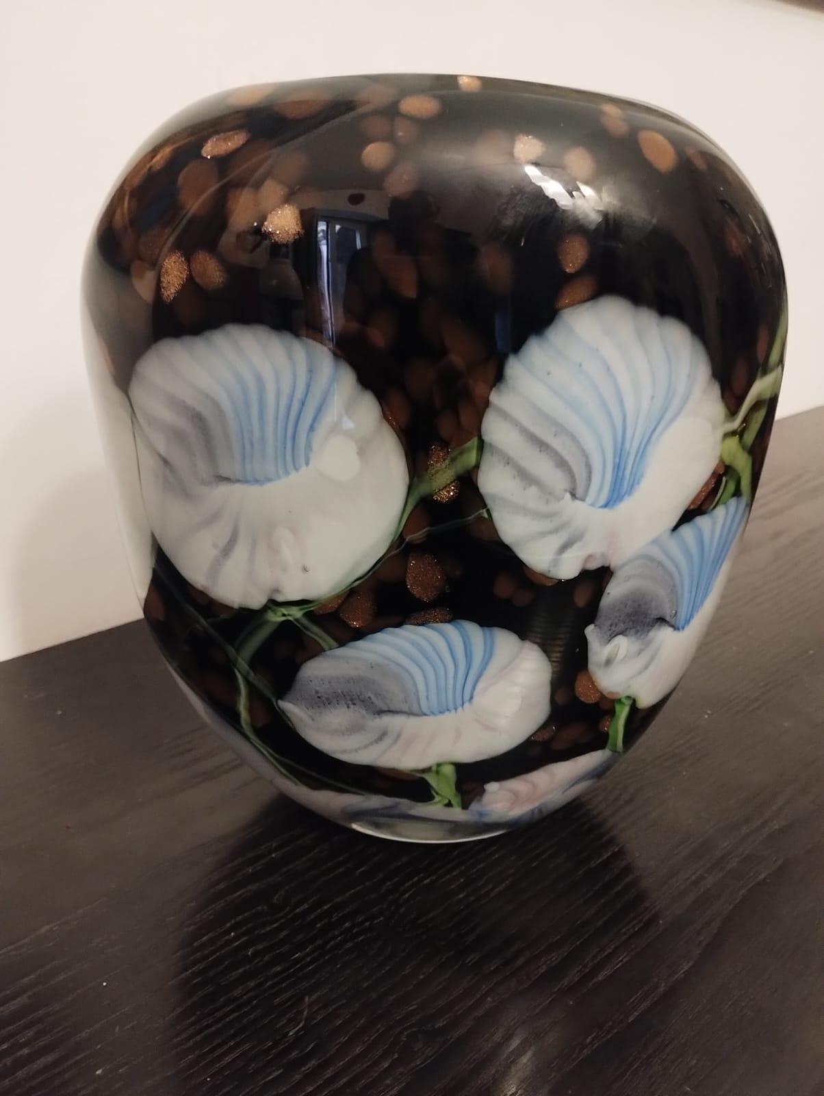 Moderno Vaso in vetro di Murano nero, Italia 1980 in vendita