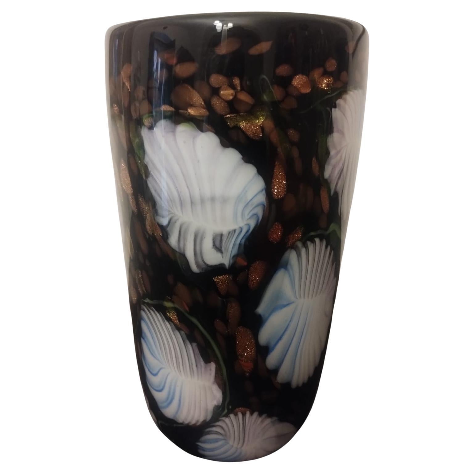 Vaso in vetro di Murano nero, Italia 1980