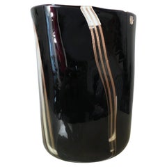 Black Murano Vase with Gold Stripes by Giuliano Busato