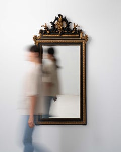 Black Napoleon III Wall Mirror, Wood and Glass, France, 1880-1889