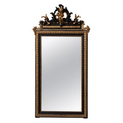 Black Napoleon III Wall Mirror, Wood and Glass, France, 1880-1889