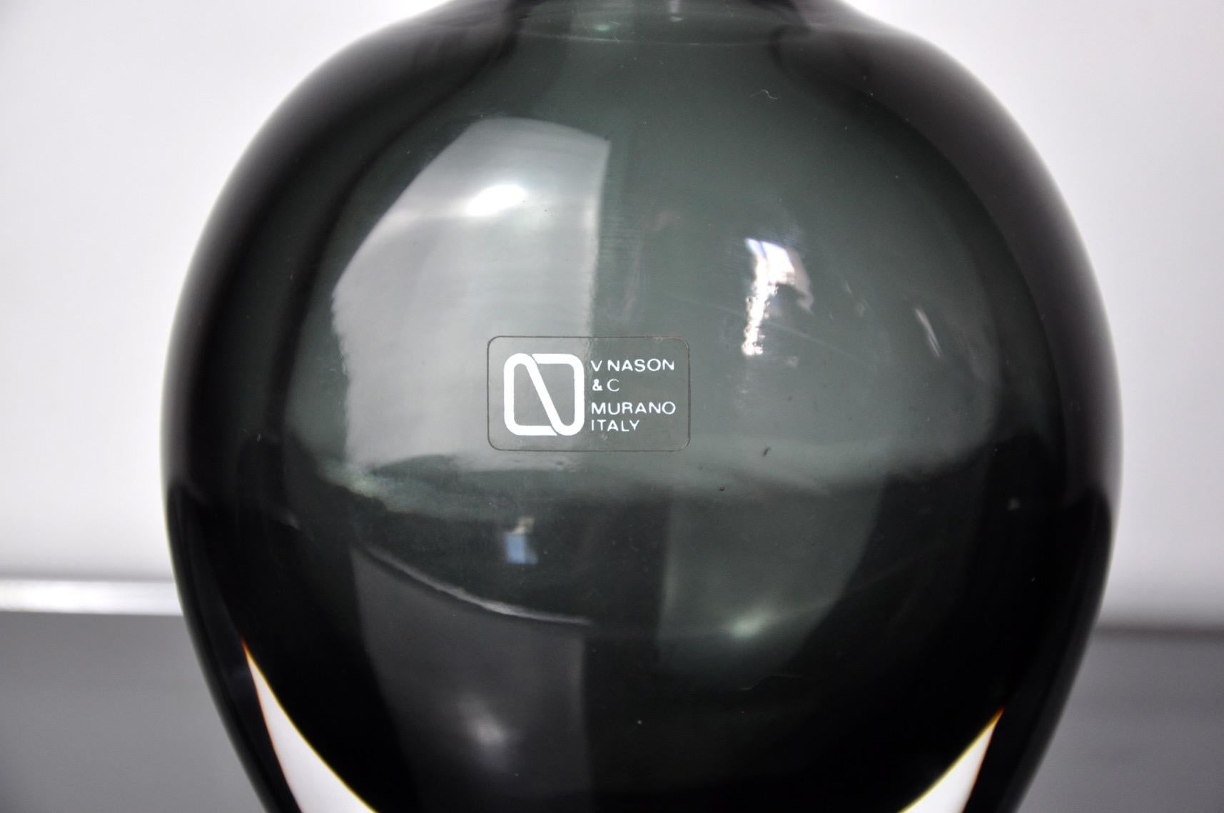 Crystal Black Nason Vase by Vincenzo and Carlo Nason in Murano Glass, Italy, 1960 For Sale