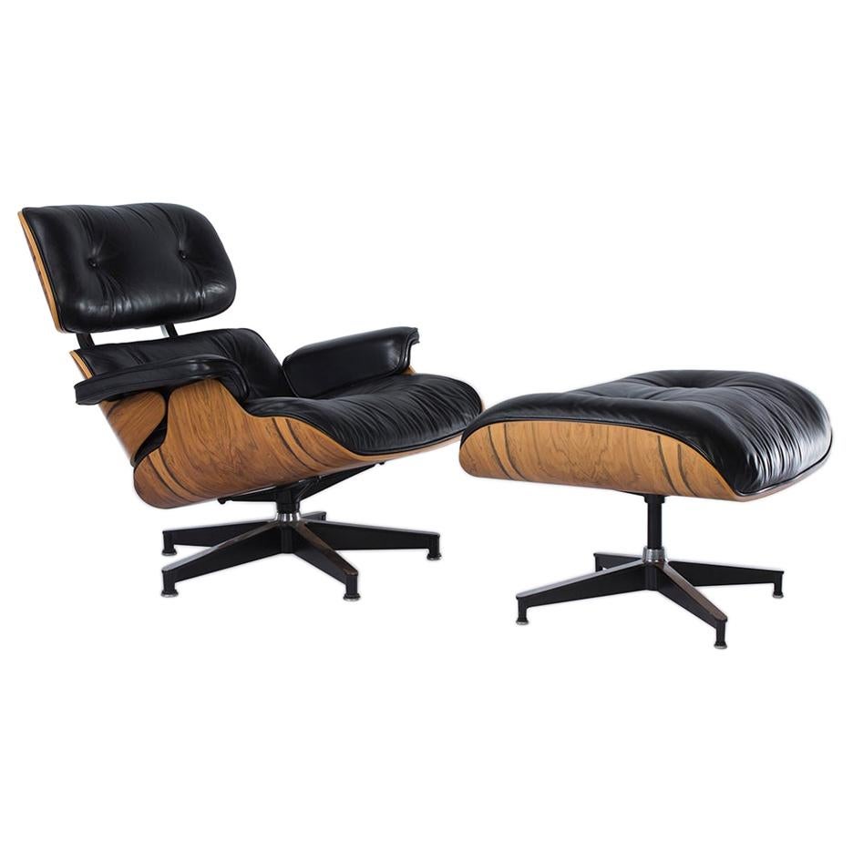 Black & Natural Santos Herman Miller Eames Lounge Chair & Ottoman For Sale