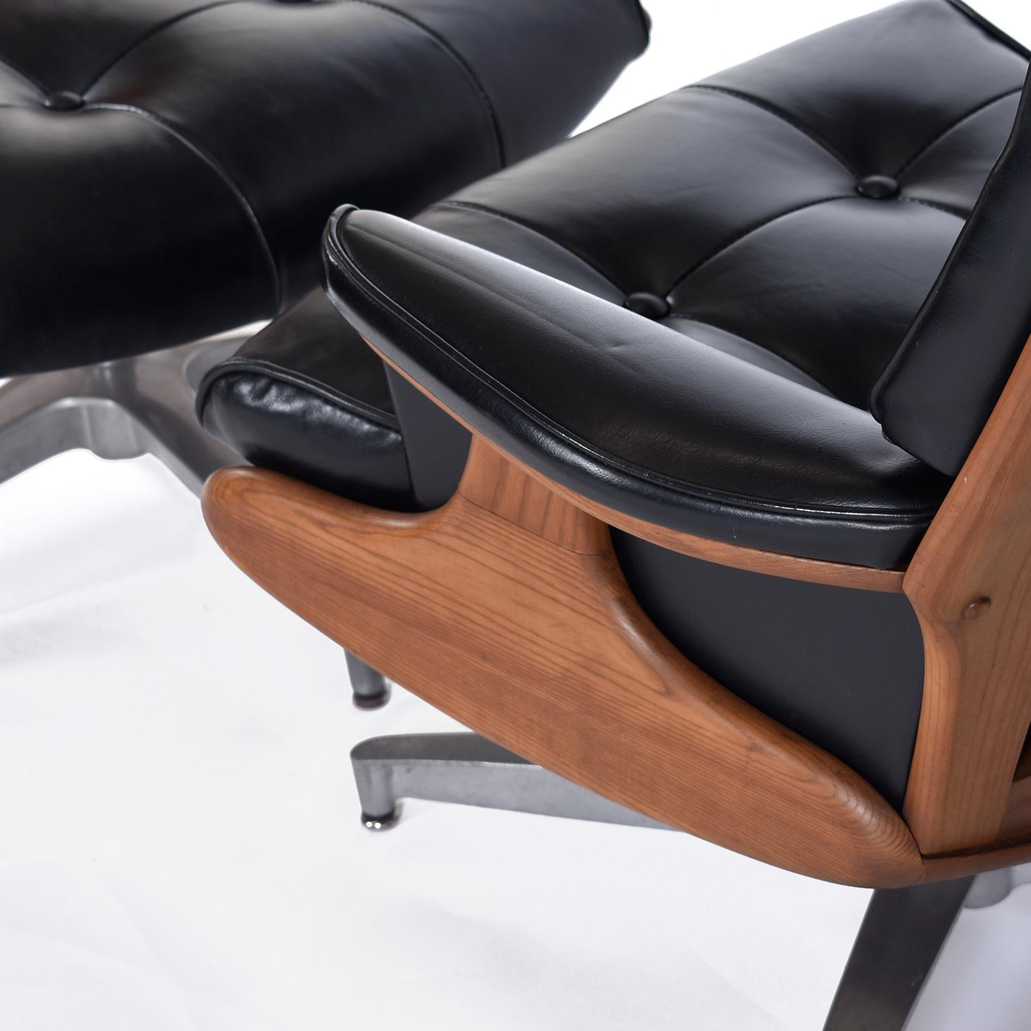 Black Naugahyde Heywood Wakefield 710d Swivel Rocker Lounge Chair and Ottoman 1