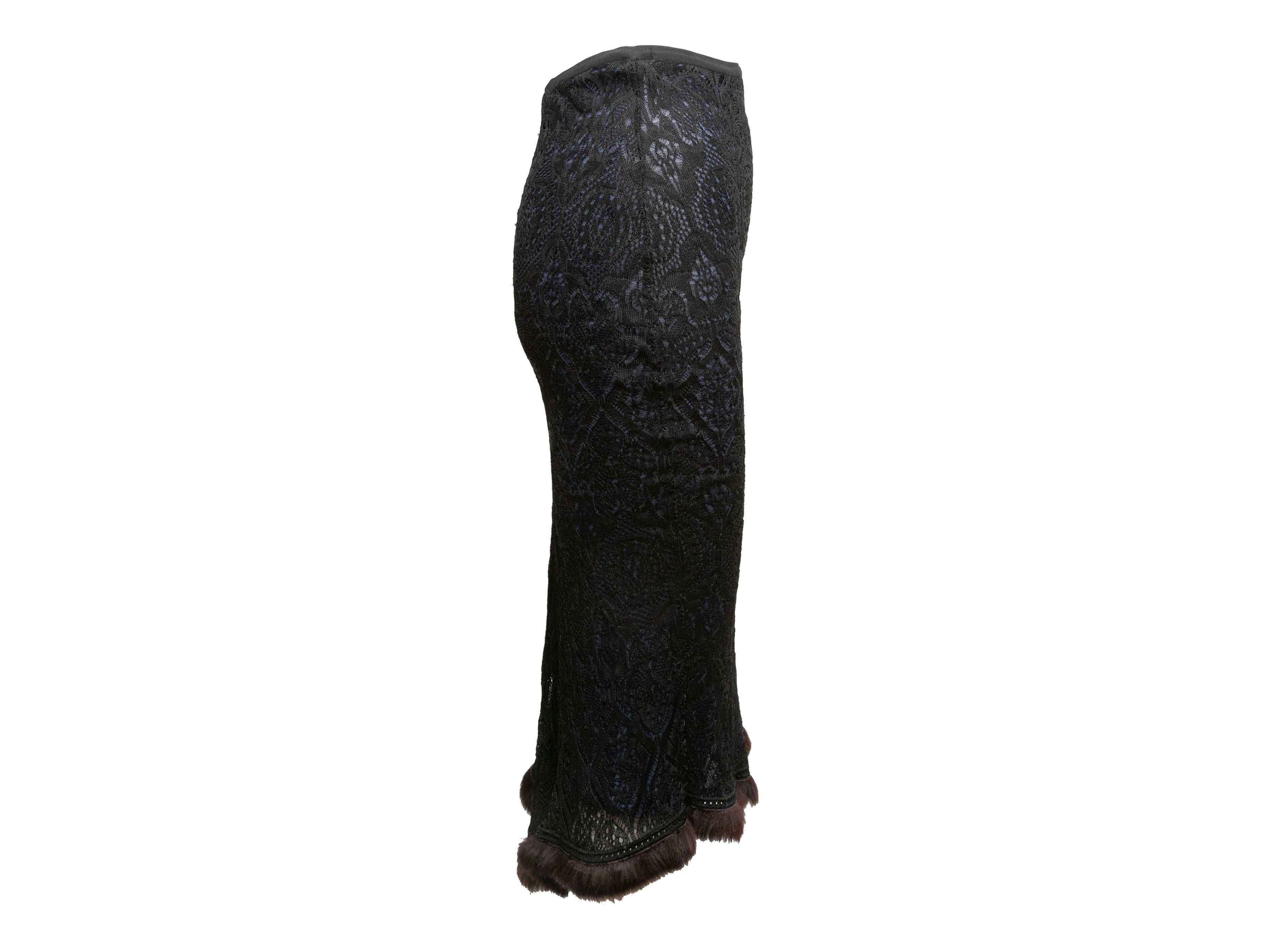 Women's Black & Navy Adam Jones Lace Fur-Trimmed Skirt Size US S For Sale